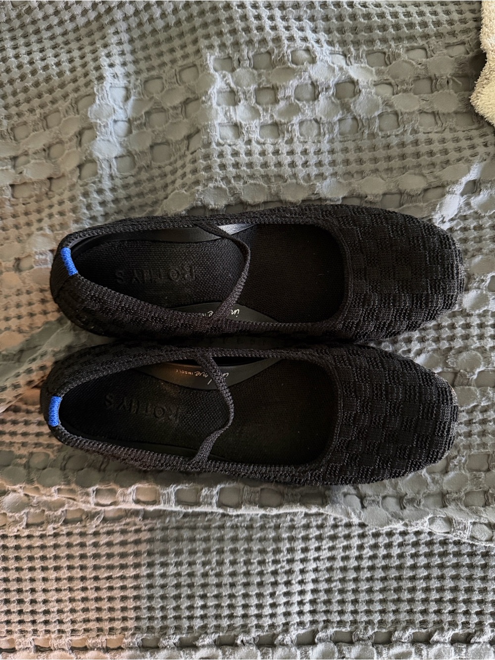 Rothys Black Slip-On Knit Mary Jane square toe